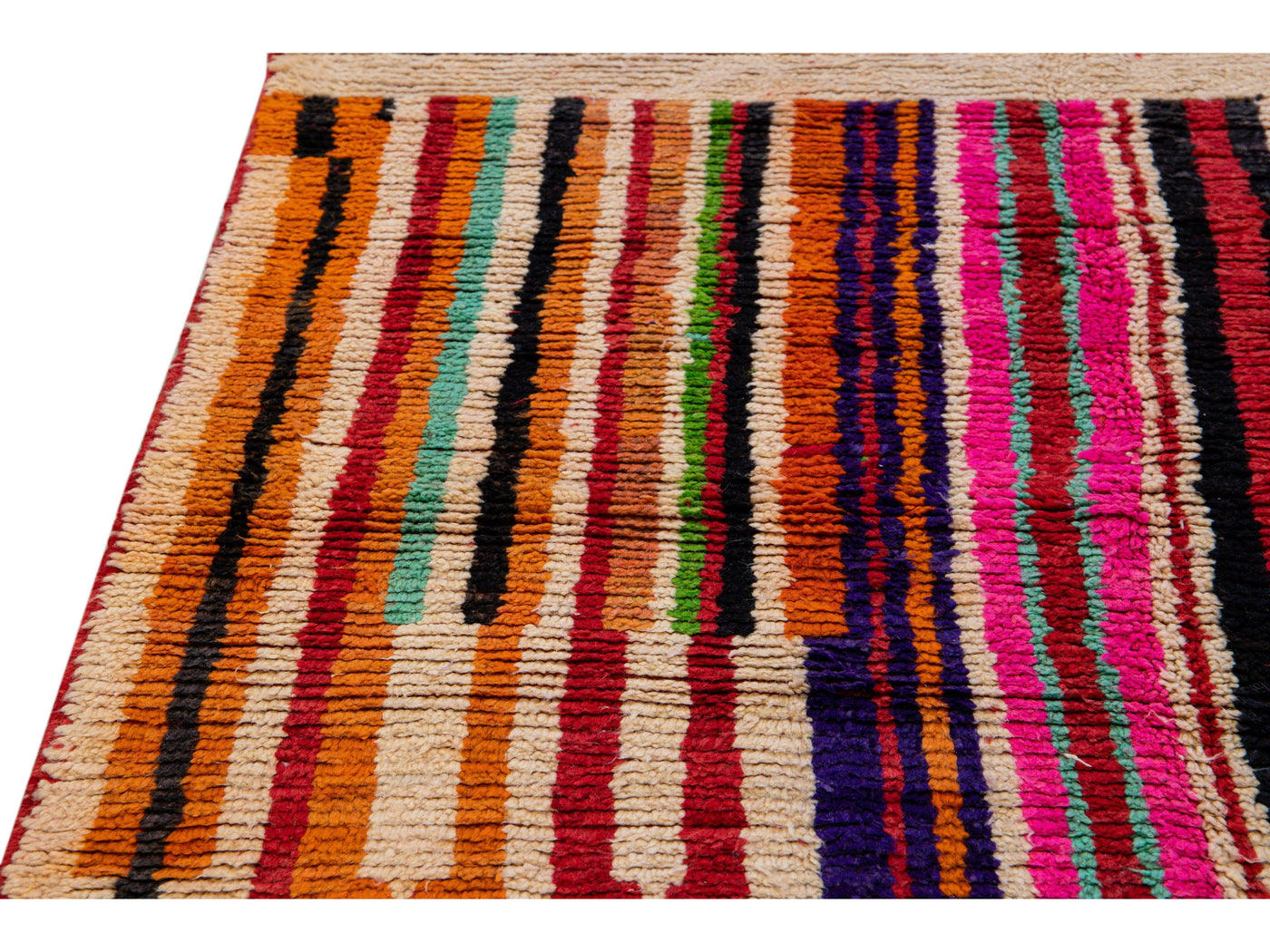  Vintage Beni Ourain Moroccan Handmade Multicolor Designed Beige Wool Rug