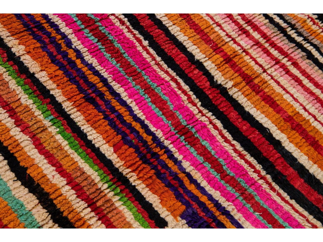  Vintage Beni Ourain Moroccan Handmade Multicolor Designed Beige Wool Rug