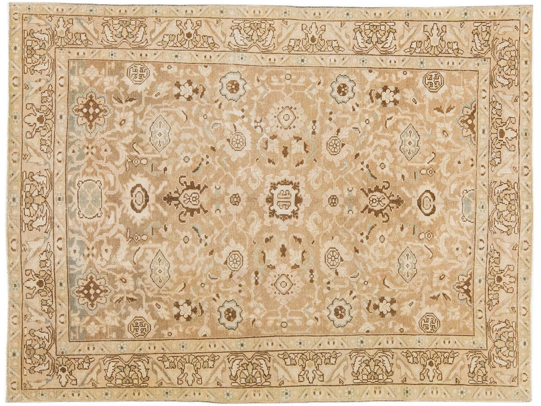Antique Persian Malayer Handmade Beige Wool Rug with Allover Motif
