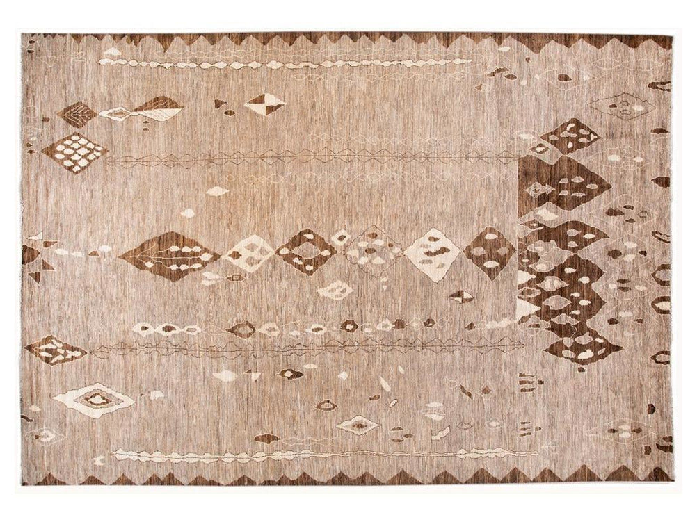 Modern Moroccan-Style Tribal Wool Rug 12 X 18