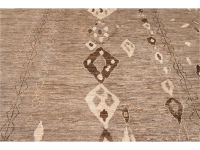 Modern Moroccan-Style Tribal Wool Rug 12 X 18