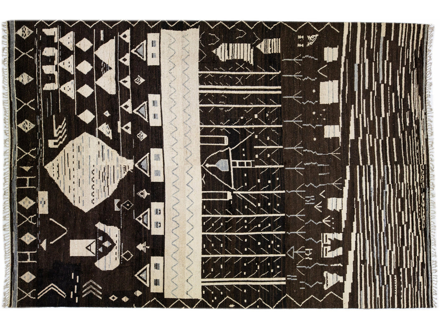 Modern Moroccan Style Brown Handmade Tribal Motif Oversize Wool Rug