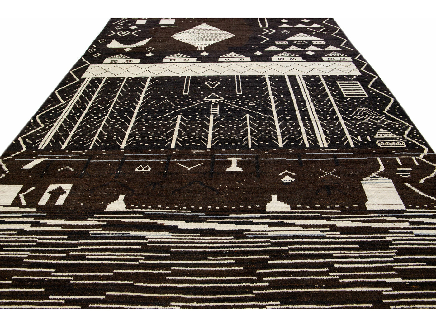 Modern Moroccan Tribal Wool Rug 10 X 14