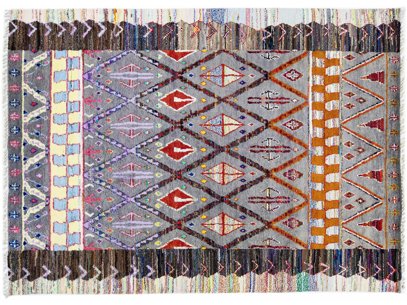 Modern Moroccan Style Gray Handmade Wool Rug With Multicolor Tribal Design