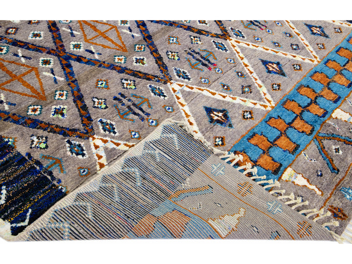 Modern Moroccan Tribal Wool Rug 9 X 12