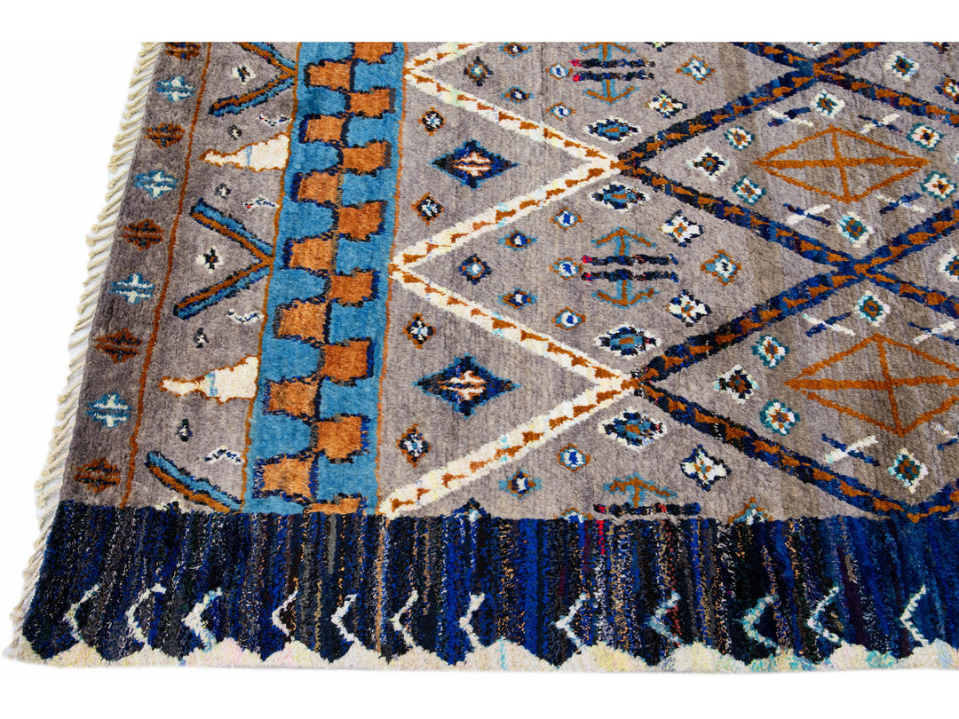 Modern Moroccan Tribal Wool Rug 9 X 12