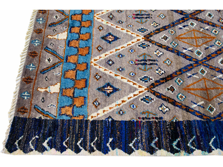 Modern Moroccan Tribal Wool Rug 9 X 12