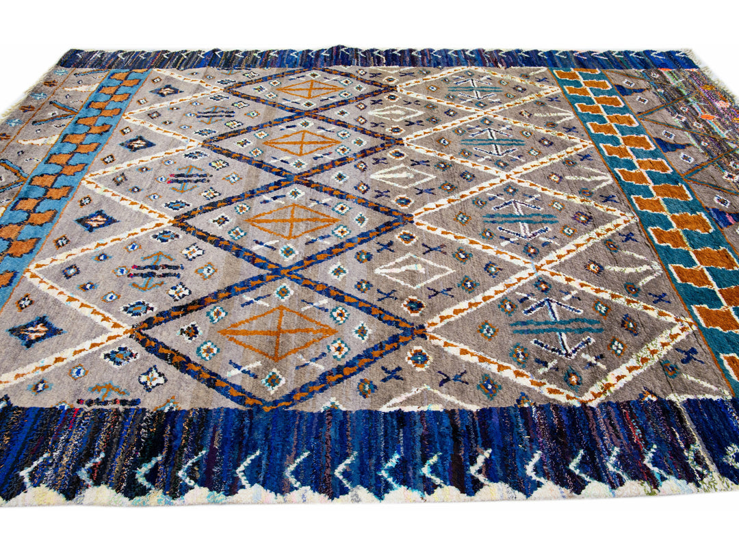 Modern Moroccan Tribal Wool Rug 9 X 12