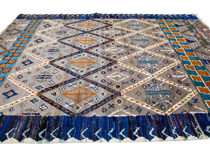 Modern Moroccan Tribal Wool Rug 9 X 12