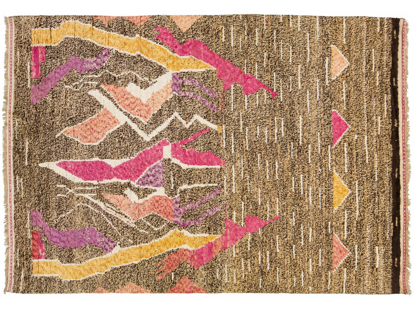 Modern Moroccan Style Tan Handmade Wool Rug With Multicolor Abstract Design