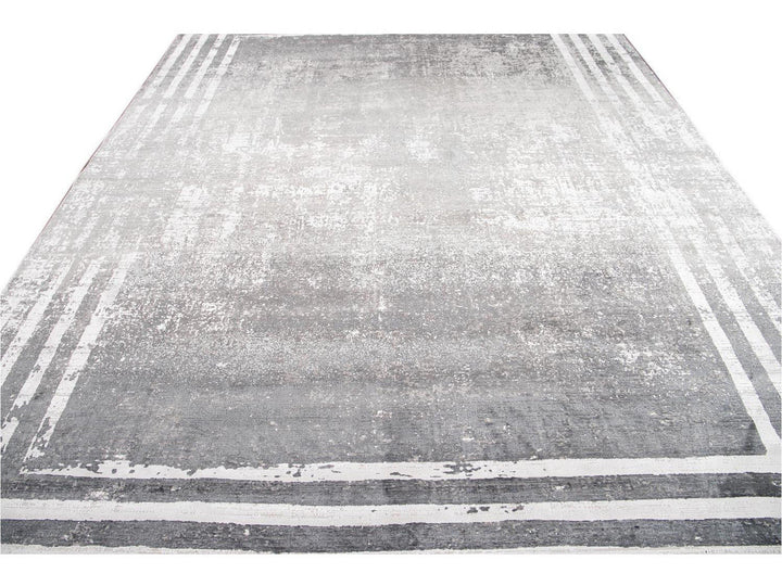 Contemporary Wool and Silk Rug 10 X 13