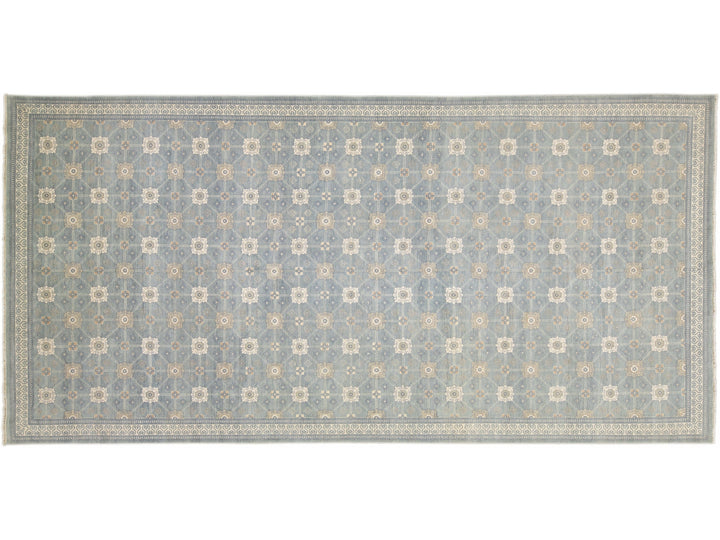 Modern Gray Khotan Style Handmade Geometric Designed Wool Rug
