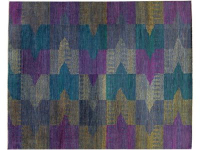 Modern Savannah Handmade Wool Rug with Multicolor Geometric Design