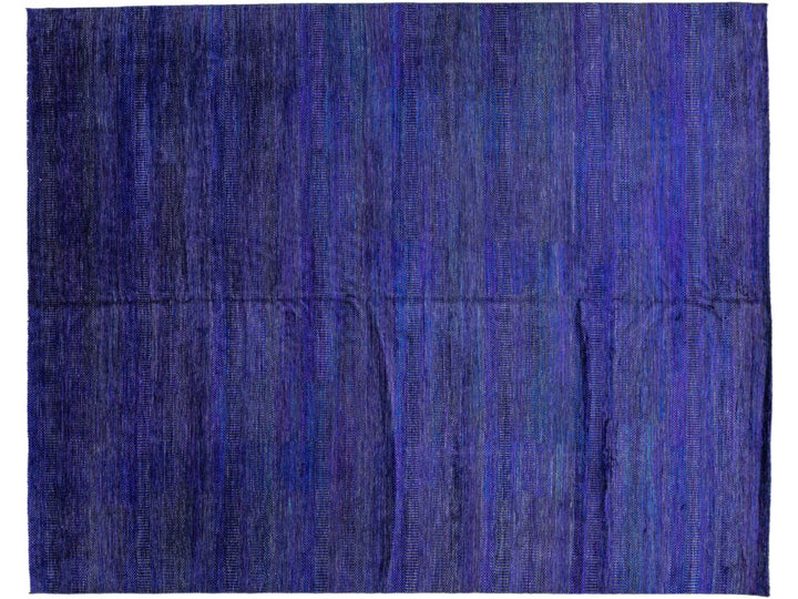 Blue Modern Savannah Handmade Oversize Wool Rug with Geometric Design