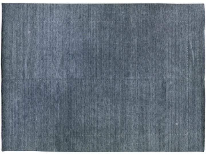 Blue Modern Gabbeh Style Hand-Loom Minimalist Pattern Wool Rug
