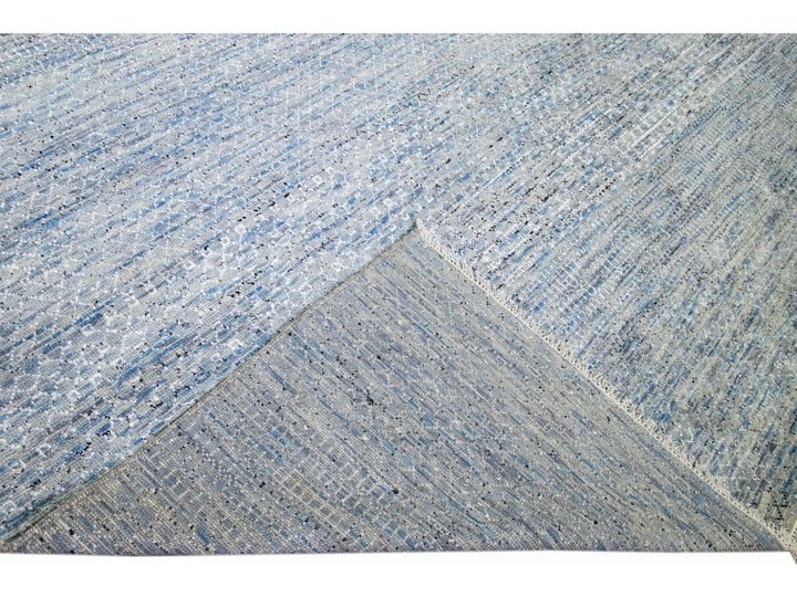 Light Blue Modern Savannah Handmade Geometric Oversize Wool Rug