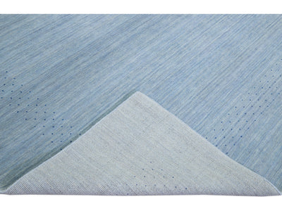 Light Blue Modern Gabbeh Style Hand-Loom Wool Rug With Minimal Design