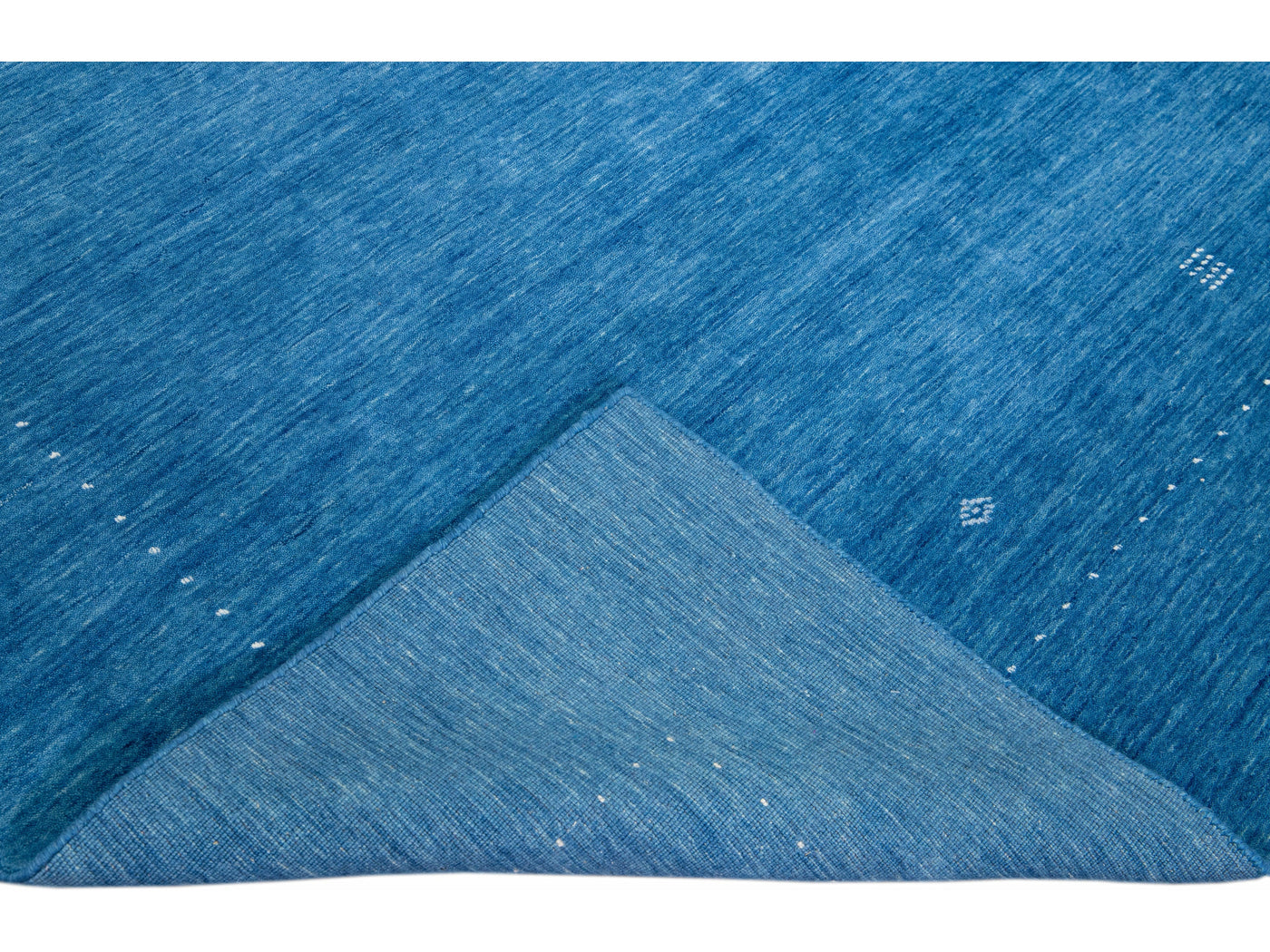 Modern Gabbeh Style Hand-Loom Wool Rug With Azure Blue Solid Color