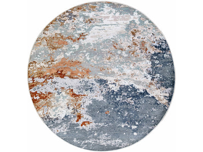 Modern Indian Gray Handmade Wool and Silk Round Rug with Abstract Design