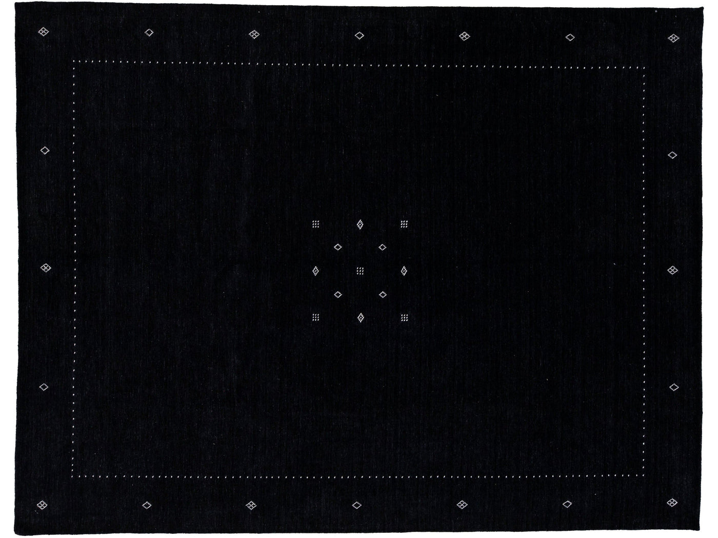 Modern Gabbeh Style Black Handmade MInimalist Wool Rug
