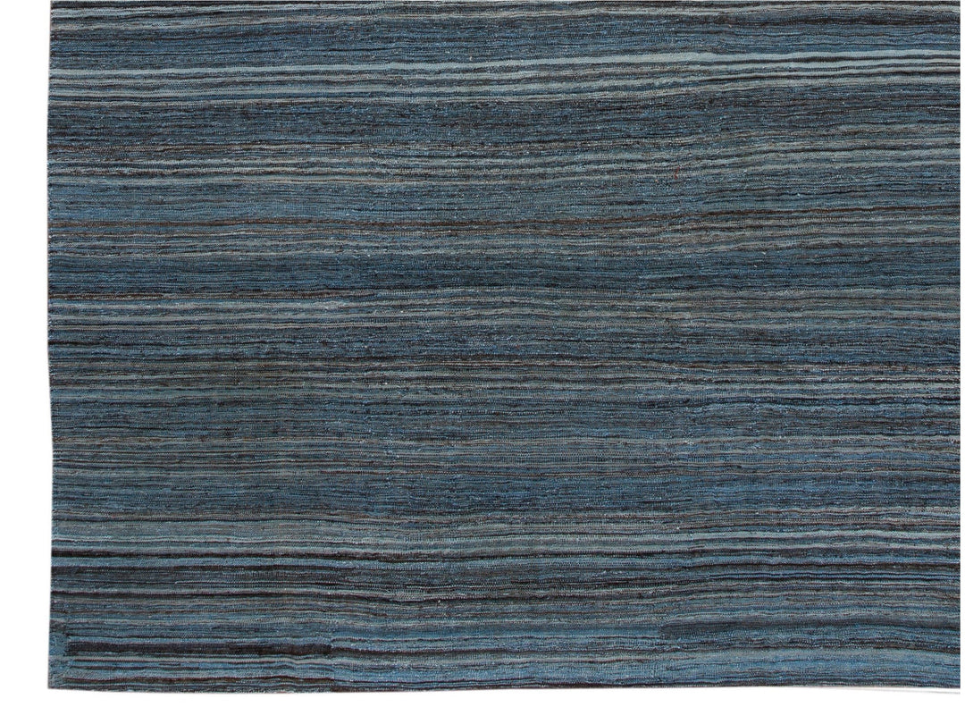 Modern Striped Flat-Weave Wool Rug 9 X 10