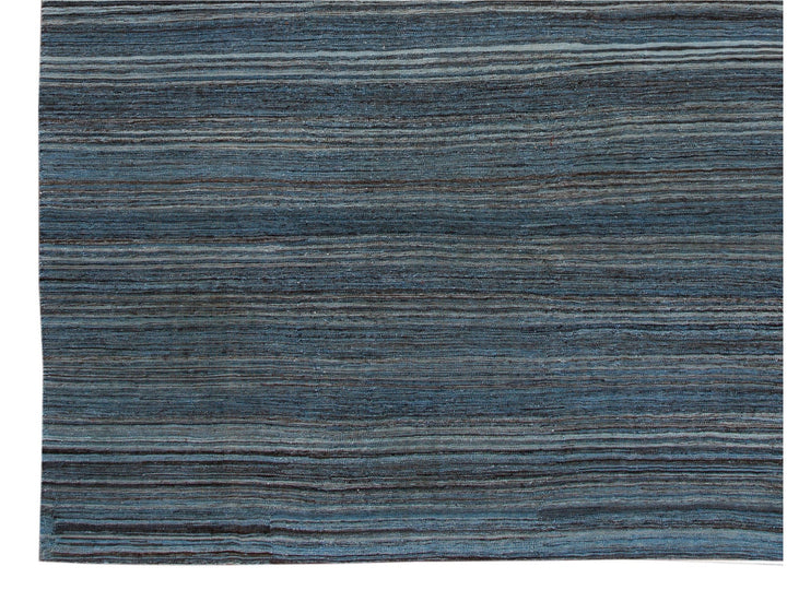 Modern Striped Flat-Weave Wool Rug 9 X 10