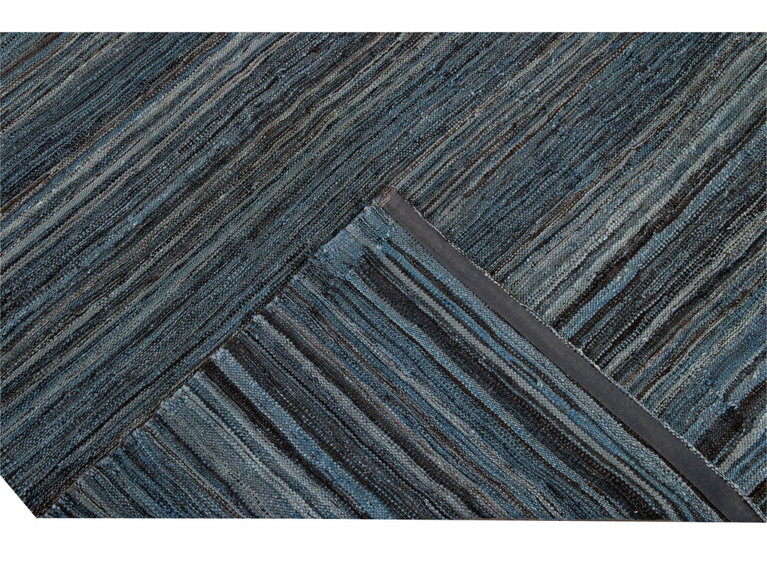 Modern Striped Flat-Weave Wool Rug 9 X 10