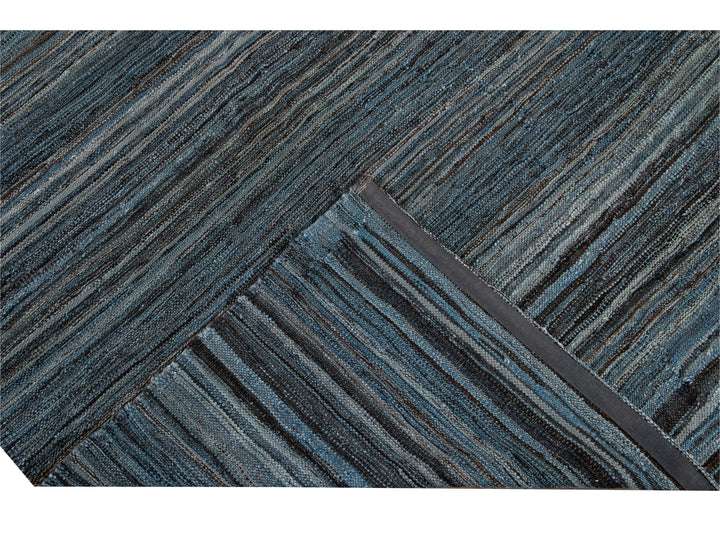 Modern Striped Flat-Weave Wool Rug 9 X 10