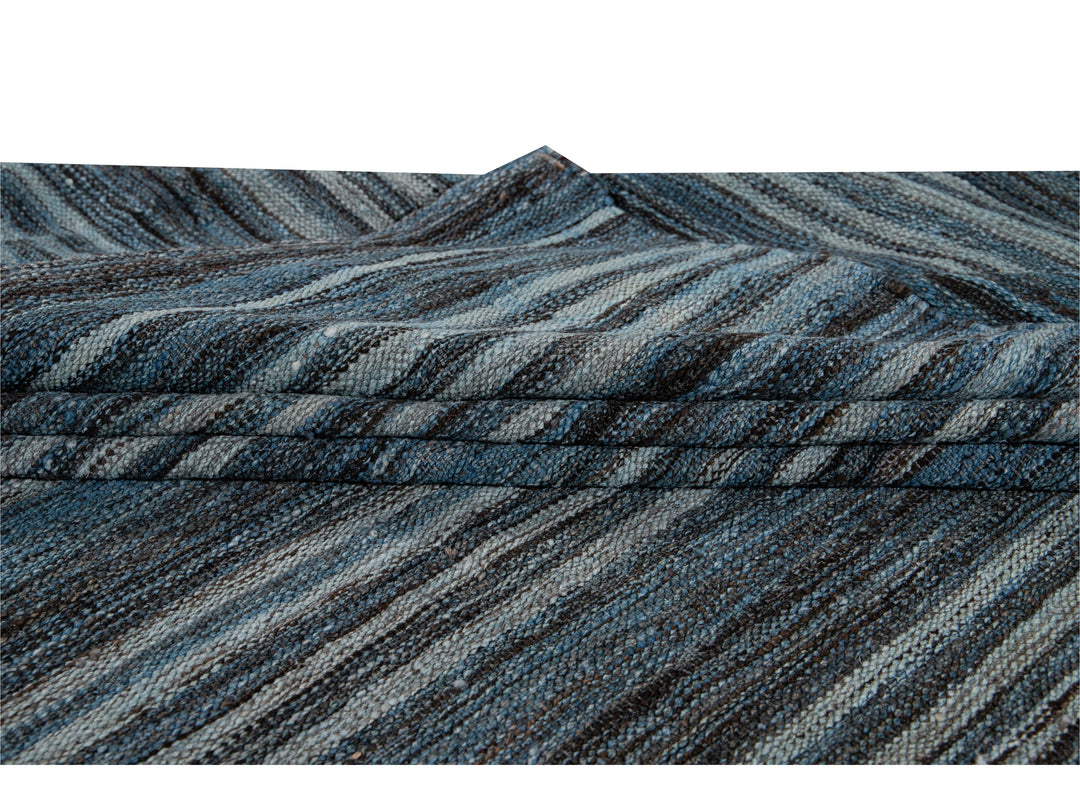 Modern Striped Flat-Weave Wool Rug 9 X 10