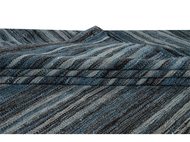 Modern Striped Flat-Weave Wool Rug 9 X 10