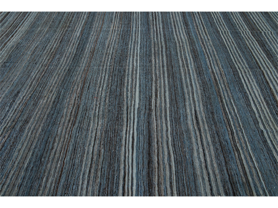 Modern Striped Flat-Weave Wool Rug 9 X 10