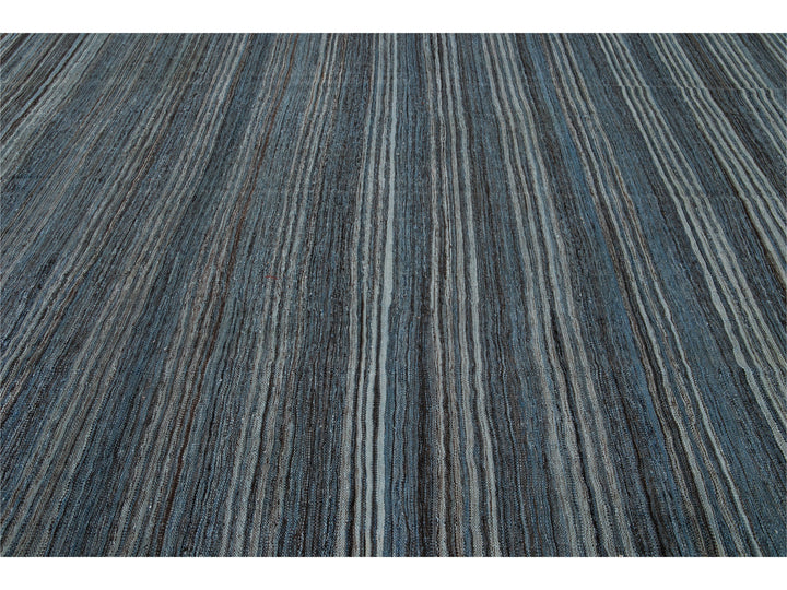 Modern Striped Flat-Weave Wool Rug 9 X 10