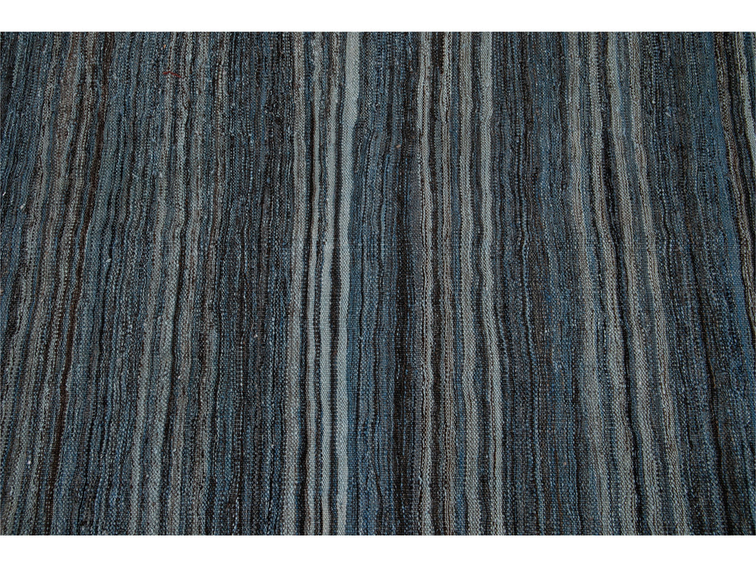 Modern Striped Flat-Weave Wool Rug 9 X 10