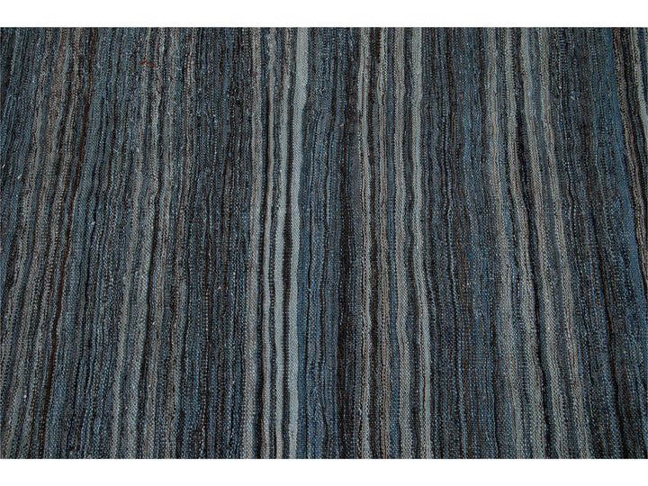 Modern Striped Flat-Weave Wool Rug 9 X 10