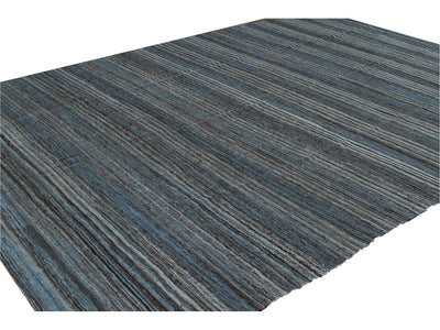 Modern Striped Flat-Weave Wool Rug 9 X 10