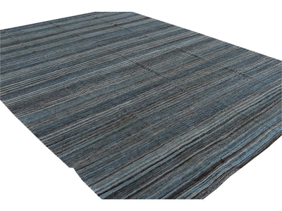 Modern Striped Flat-Weave Wool Rug 9 X 10
