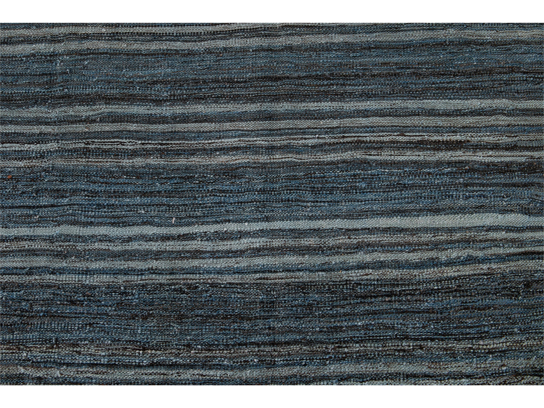 Modern Striped Flat-Weave Wool Rug 9 X 10