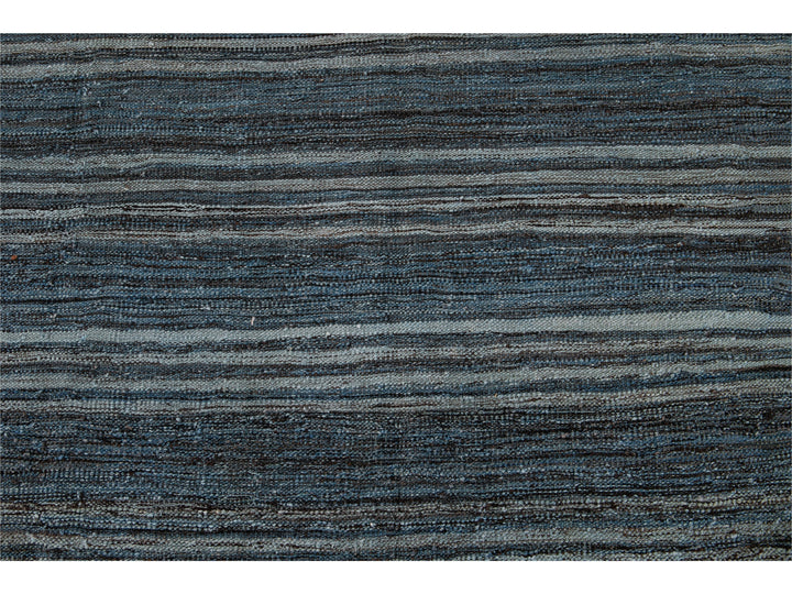 Modern Striped Flat-Weave Wool Rug 9 X 10