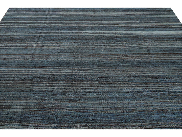 Modern Striped Flat-Weave Wool Rug 9 X 10