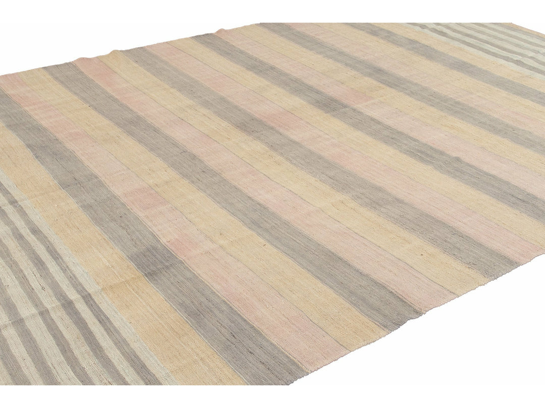 Striped Modern Kilim Wool Rug 9 X 11