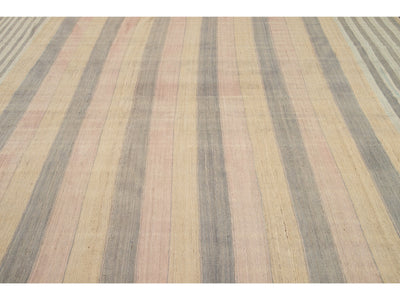 Striped Modern Kilim Wool Rug 9 X 11