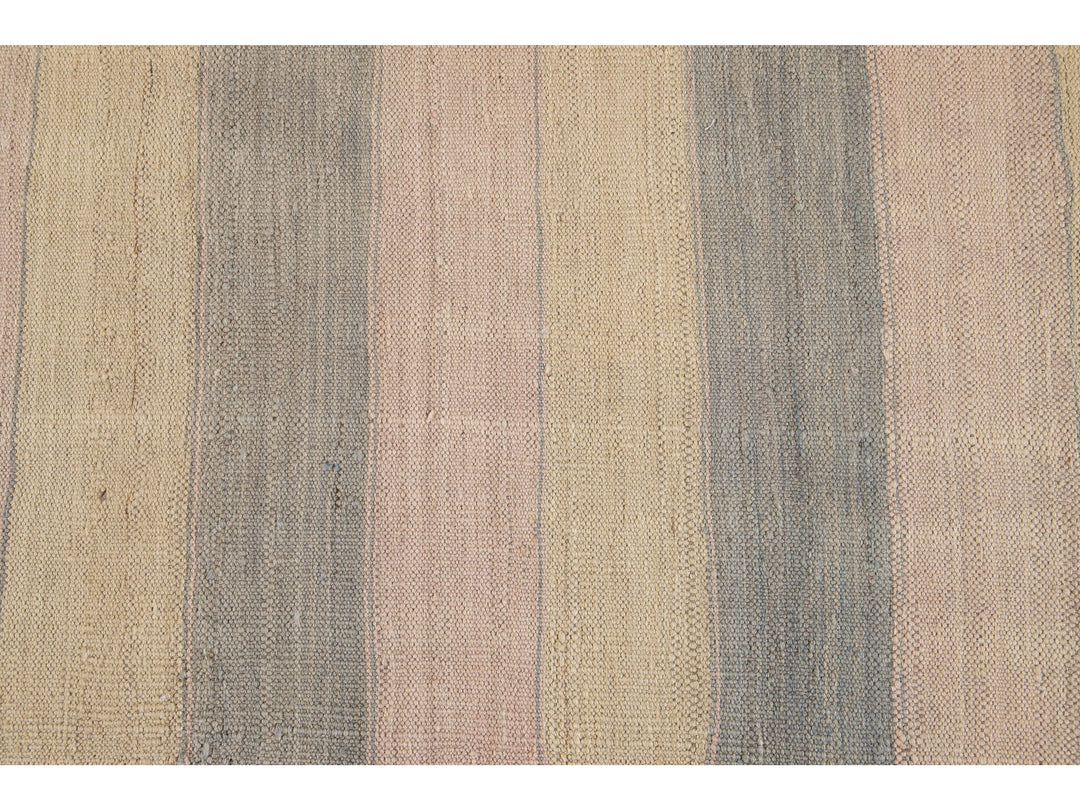 Striped Modern Kilim Wool Rug 9 X 11