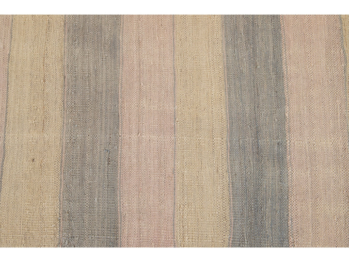 Striped Modern Kilim Wool Rug 9 X 11