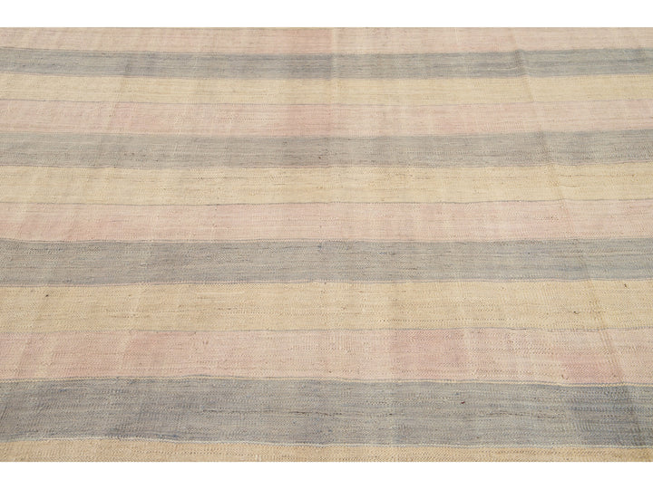 Striped Modern Kilim Wool Rug 9 X 11