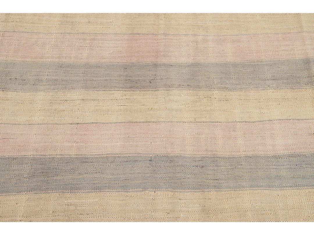 Striped Modern Kilim Wool Rug 9 X 11