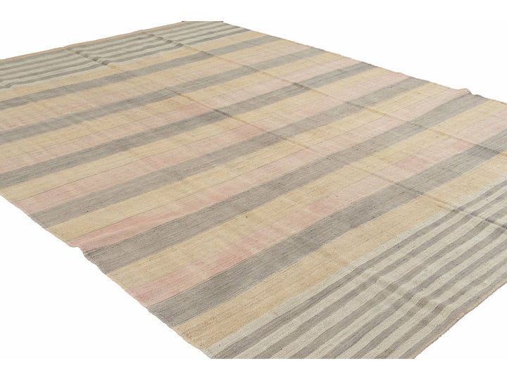 Striped Modern Kilim Wool Rug 9 X 11