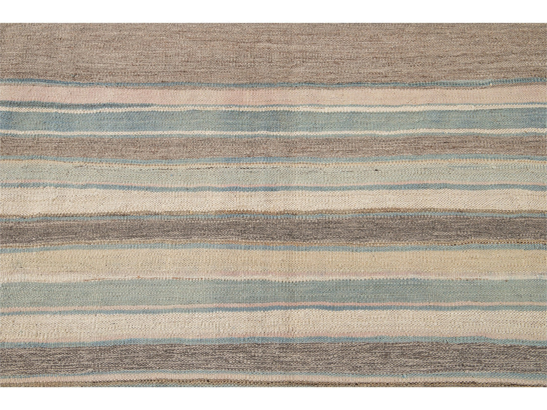 Modern Striped Kilim Wool Rug 9 X 12