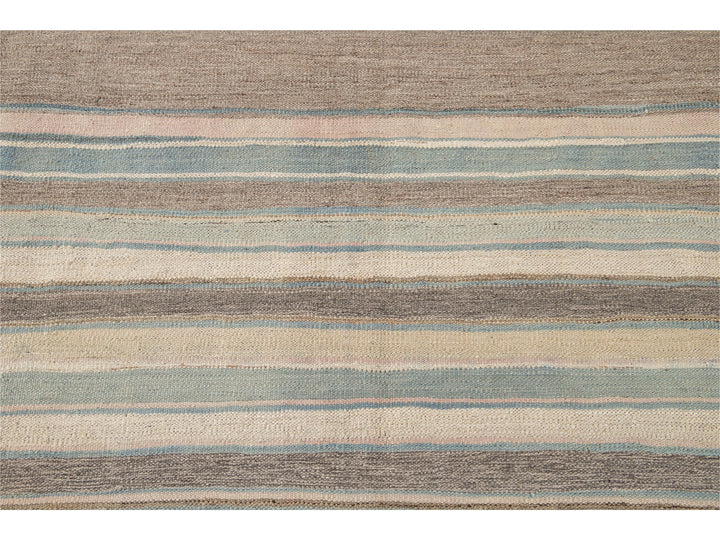Modern Striped Kilim Wool Rug 9 X 12