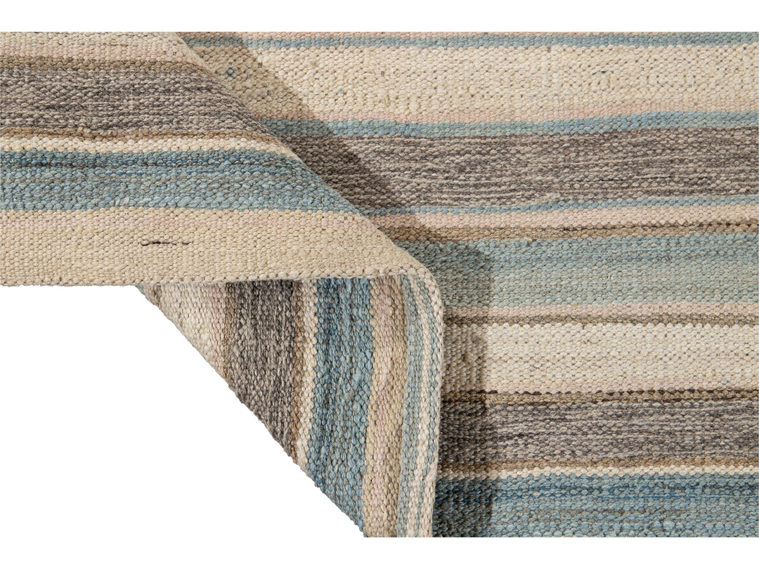 Modern Striped Kilim Wool Rug 9 X 12