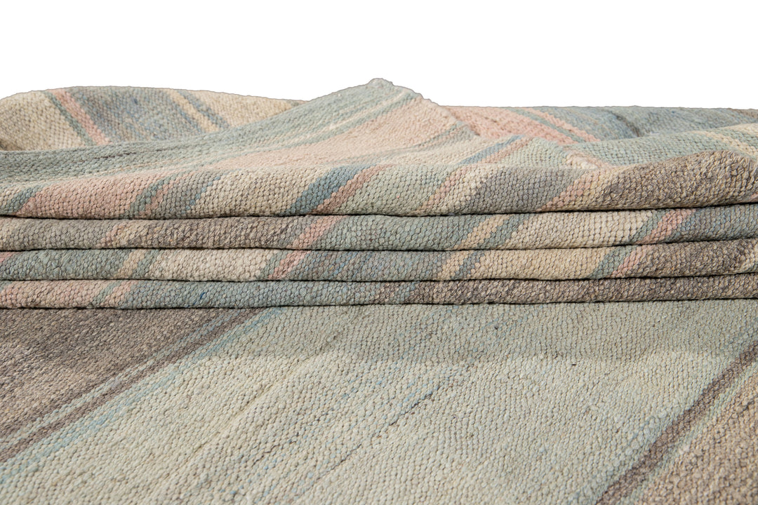 Modern Striped Kilim Wool Rug 9 X 12